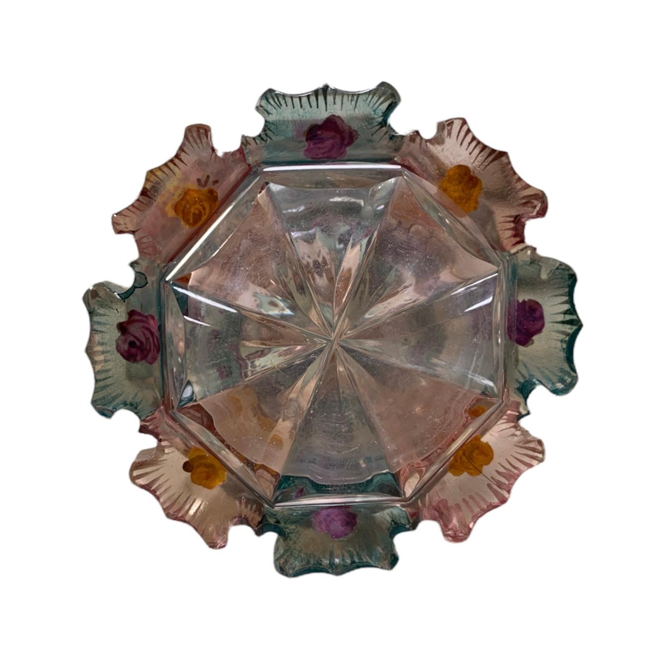 XIXe siècle Bouteille de parfum bohème ancienne en verre émaillé, cristal du 19ème siècle en vente