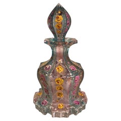 Antique Bohemian Enameled Galss Perfume Bottle, 19th Century Crystal