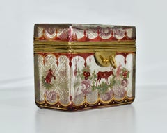 Antique Bohemian Enameled Glass Jewelry Casket Box, 19th Century