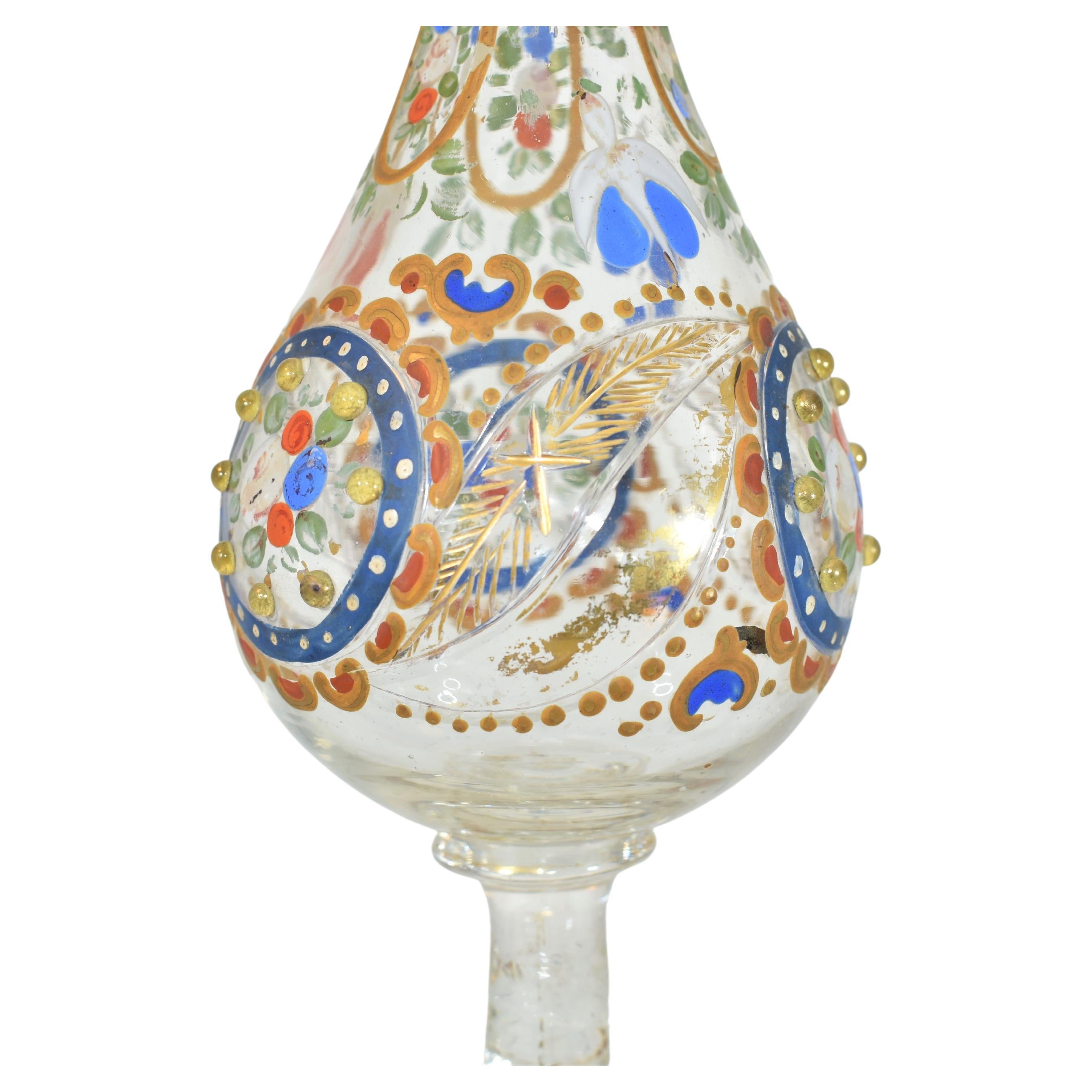 Antique Bohemian Enameled Glass Rose Water Sprinkler, 19th Century In Good Condition For Sale In Rostock, MV