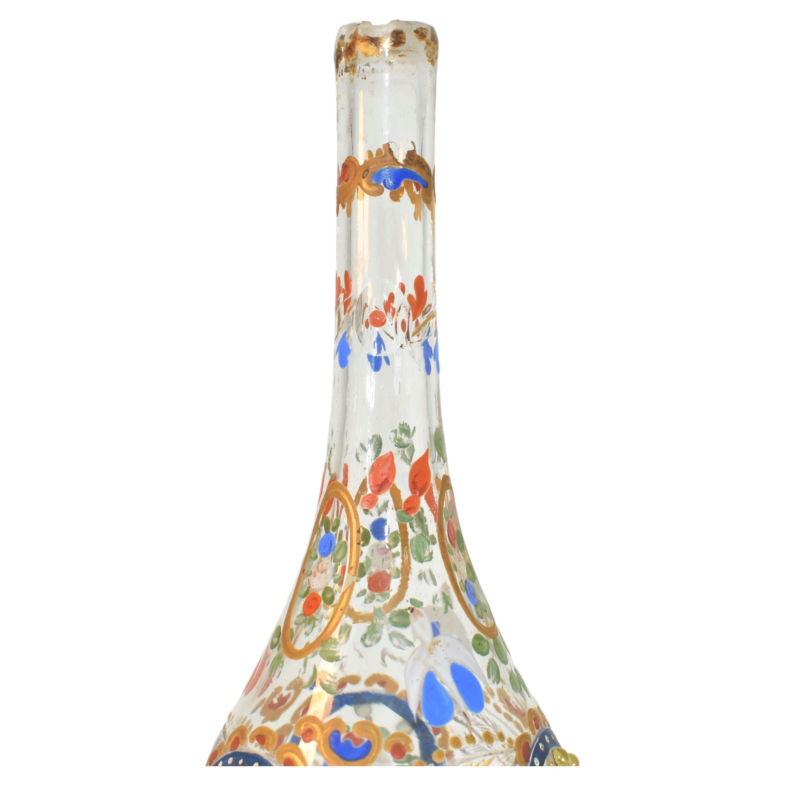 Antique Bohemian Enameled Glass Rose Water Sprinkler, 19th Century For Sale 1