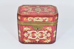 Antique Bohemian Enamelled Cranberry Glass Casket Boc