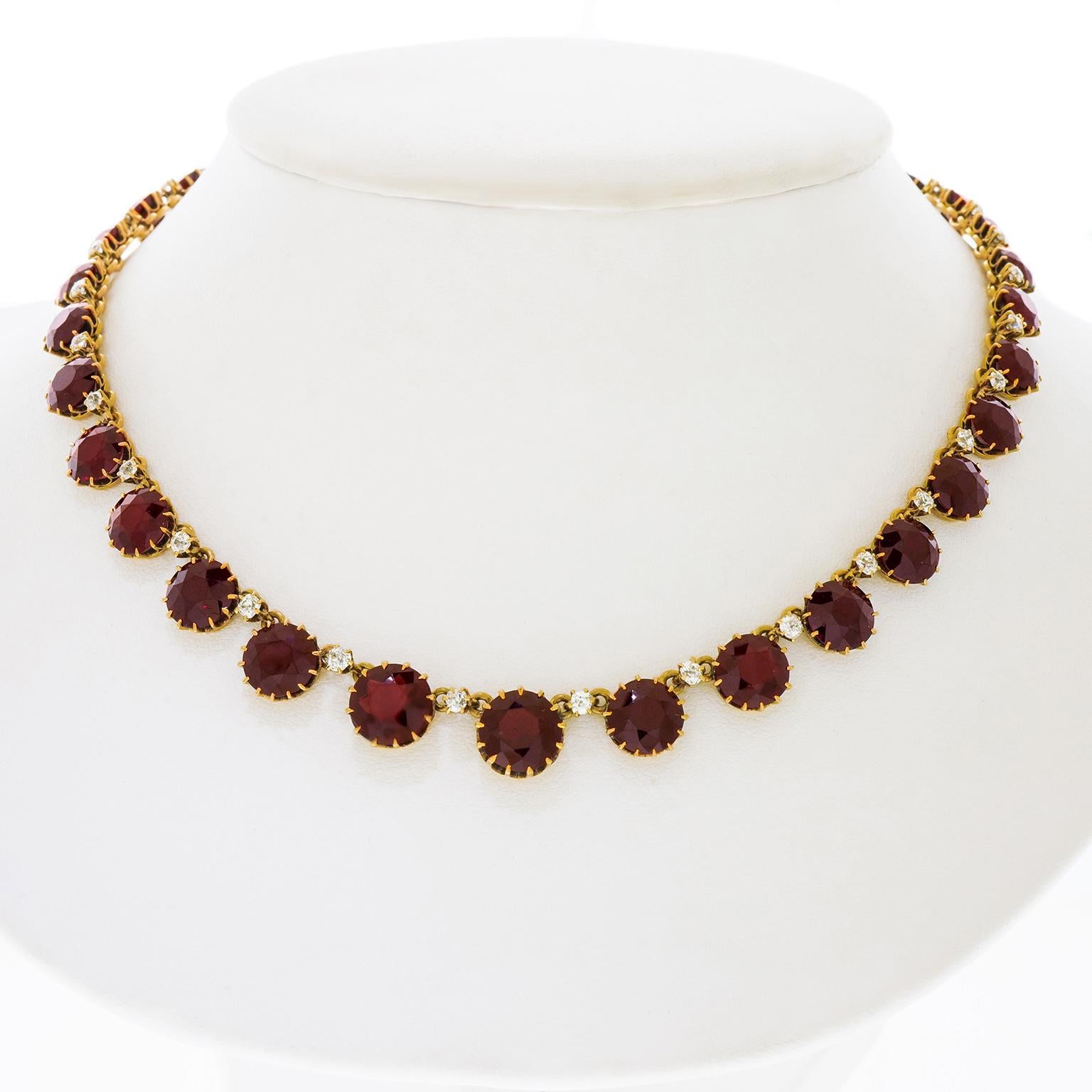 Antique Bohemian Garnet and Diamond Necklace 18k, C1880s 4
