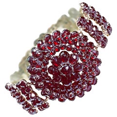 Antique Bohemian Garnet and Silver Bracelet, Circa 1900