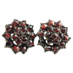 Antique Bohemian garnet cluster earrings, screw back, gilt metal 