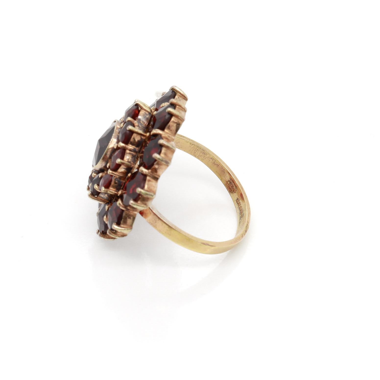 Antique Bohemian Garnet Cluster Snowflake or Flower Ring with a 14K Gold Shank 5