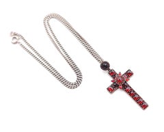 Antique Bohemian Garnet Cross Crucifix Garnets solid Gilt Silver/ 9.9gr