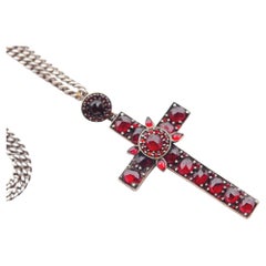 Antique Bohemian Garnet Cross Crucifix Garnets solid Gilt Silver/ 9.9gr