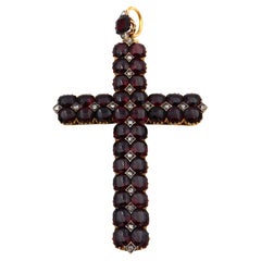 Antiker böhmischer Granat-Diamant 18K Kreuz-Anhänger Wien um 1870
