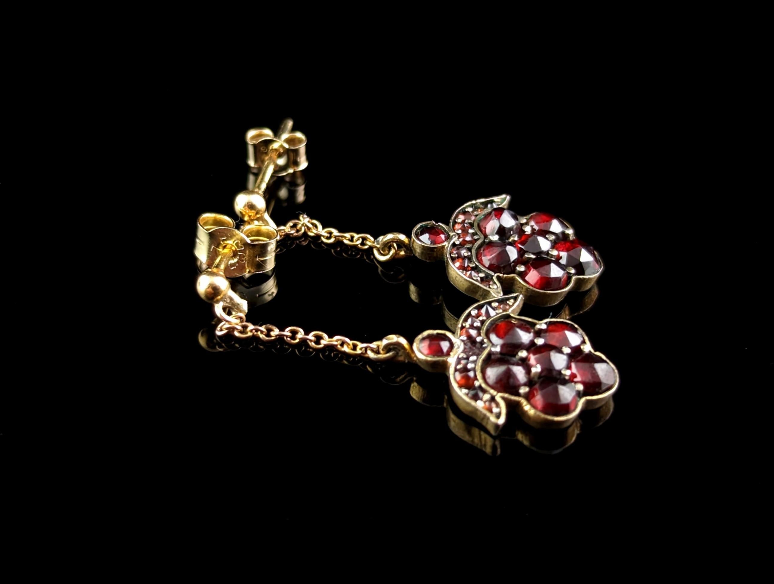 Antique Bohemian Garnet Drop Earrings, 8 Karat Gold, Victorian 2