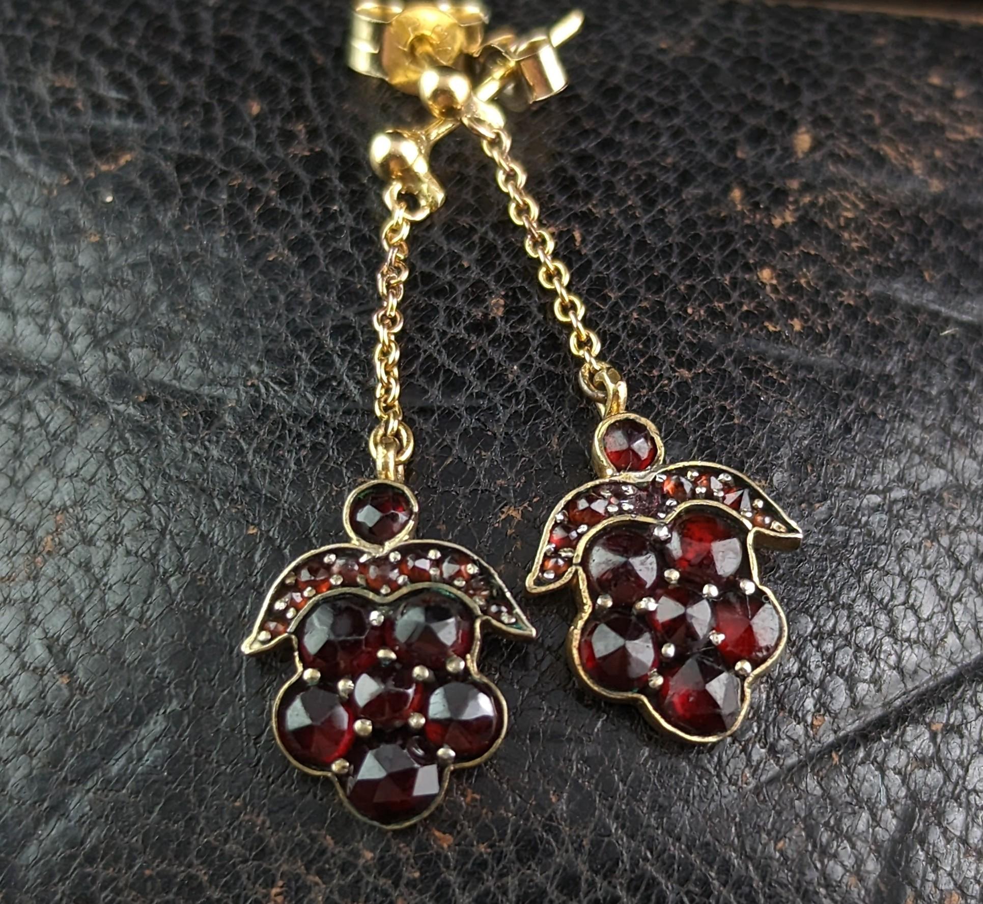 Antique Bohemian Garnet Drop Earrings, 8 Karat Gold, Victorian 3