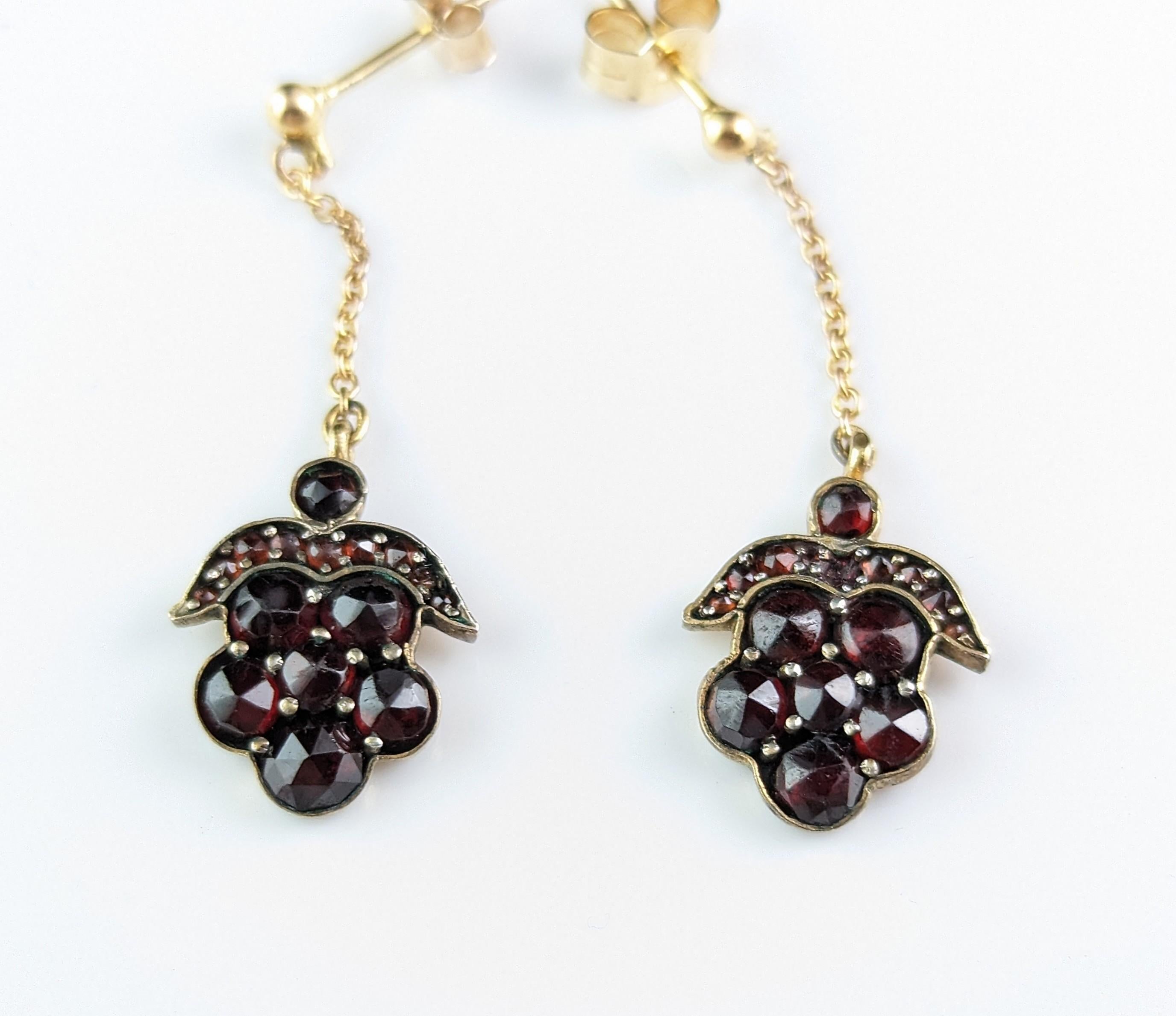 Antique Bohemian Garnet Drop Earrings, 8 Karat Gold, Victorian 4