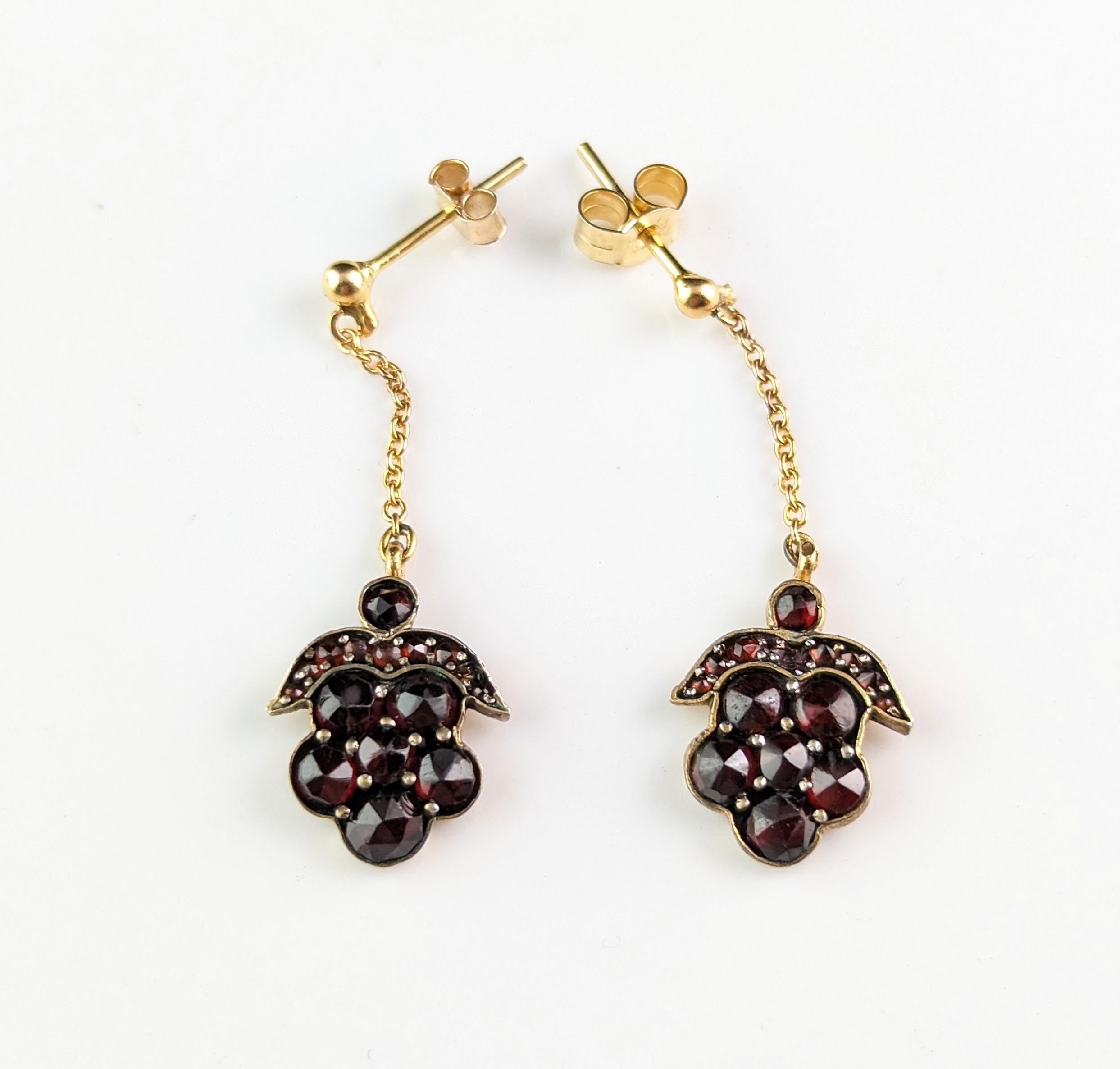 Antique Bohemian Garnet Drop Earrings, 8 Karat Gold, Victorian 5