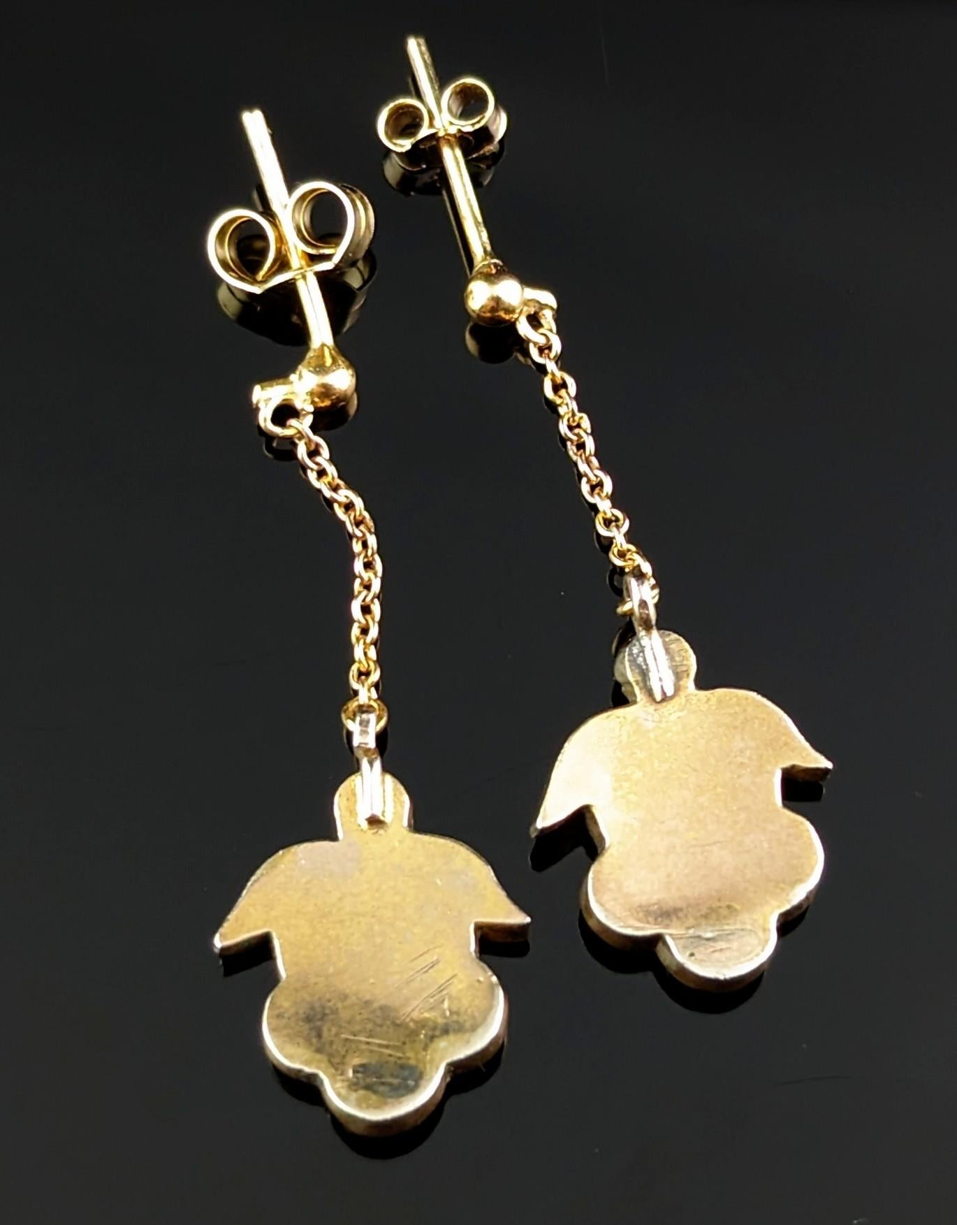 Women's Antique Bohemian Garnet Drop Earrings, 8 Karat Gold, Victorian