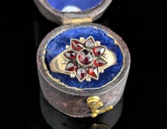 Antique Bohemian Garnet flower ring, 9k rose gold, Victorian