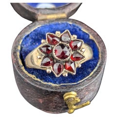Antique Bohemian Garnet flower ring, 9k rose gold, Victorian