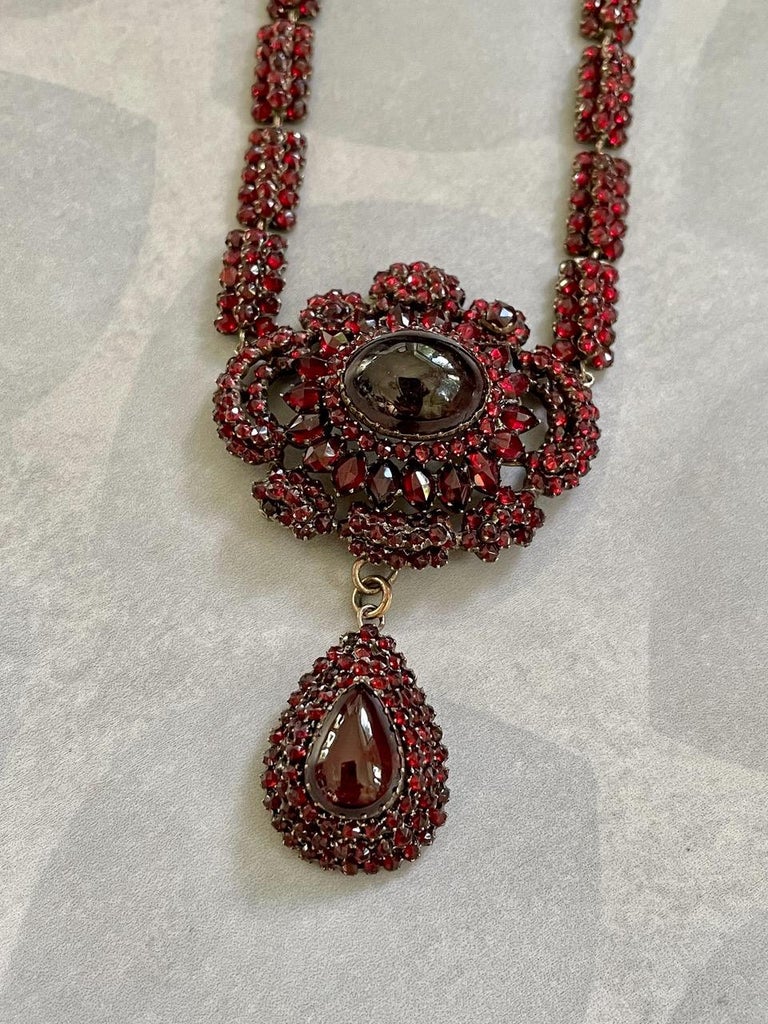 Victorian Antique Bohemian Garnet Silver Gilt Necklace