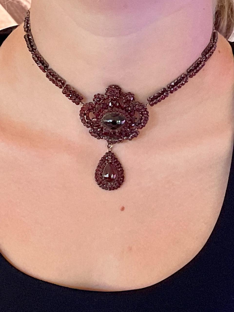 Antique Bohemian Garnet Silver Gilt Necklace In Good Condition In St. Louis Park, MN