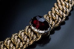 Antique Bohemian Garnet Textured Gold Bracelet