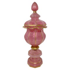 Antique Bohemian Gilded Pink Opaline Glass Goblet, 19th Century