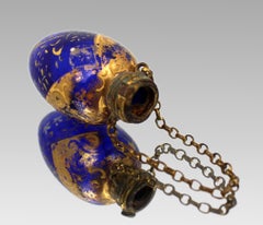 Antique Bohemian Gilt and Enamelled Blue Glass Chatelaine Scent Bottle, c.187022
