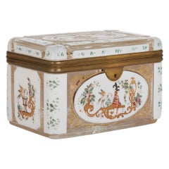 Antique Bohemian Glass Box Decorated in Chinoiserie Style