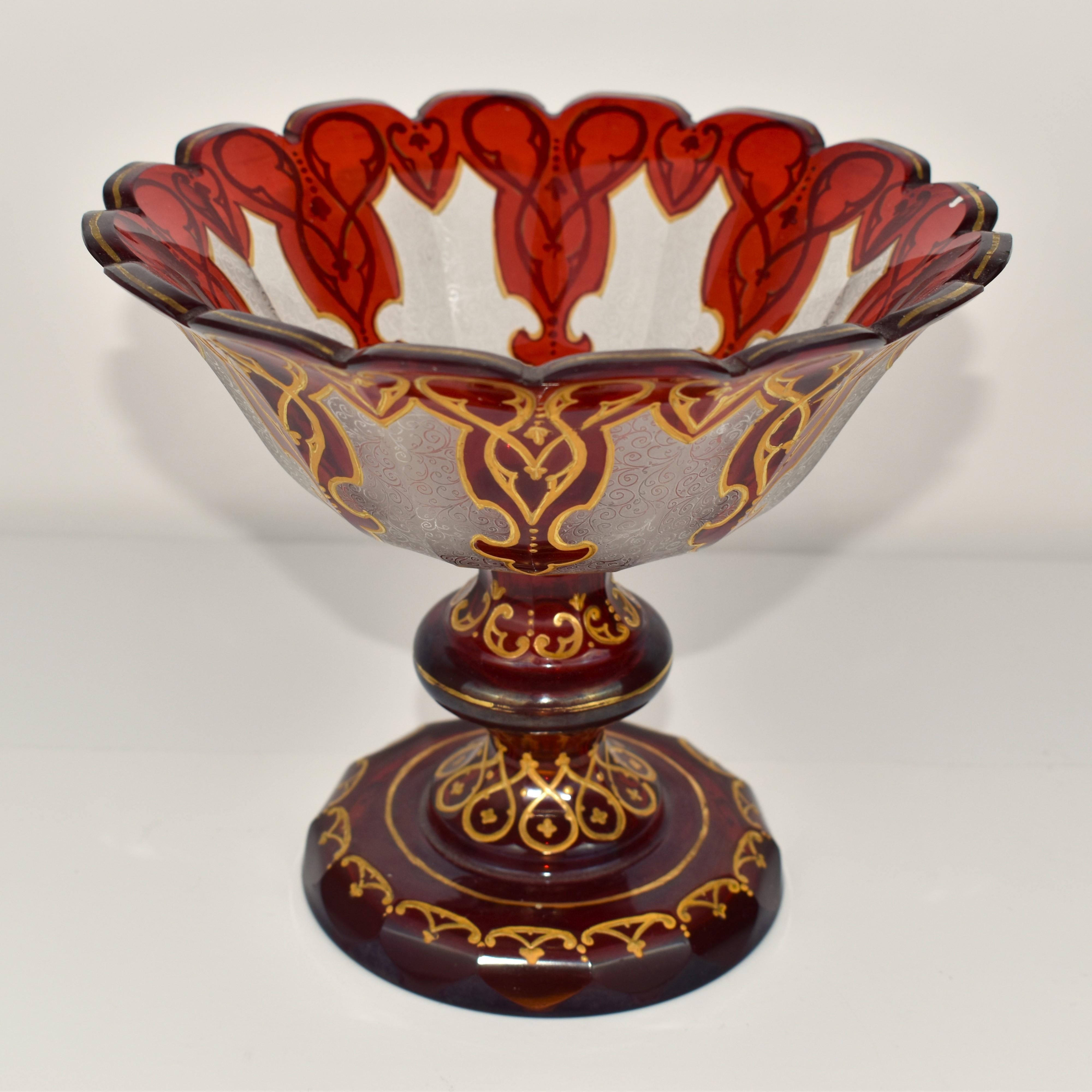 Enameled ANTIQUE BOHEMIAN GLASS CENTERPIECE, 19th CENTURY For Sale