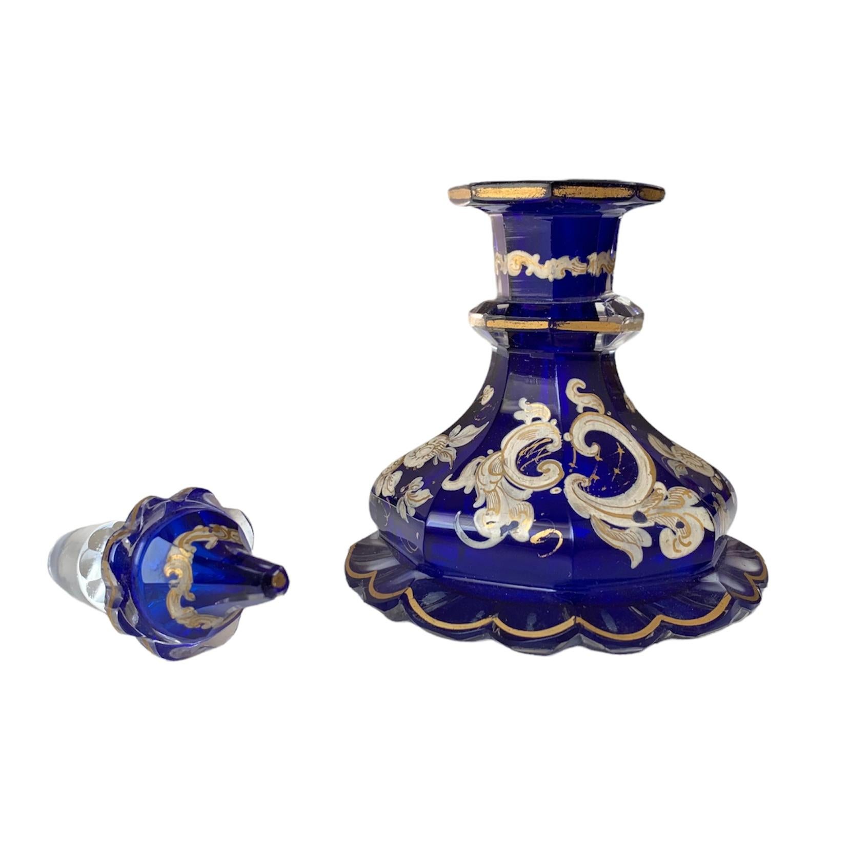 European Antique Bohemian Glass Perfume Bottle, Flacon, 19th Century For Sale