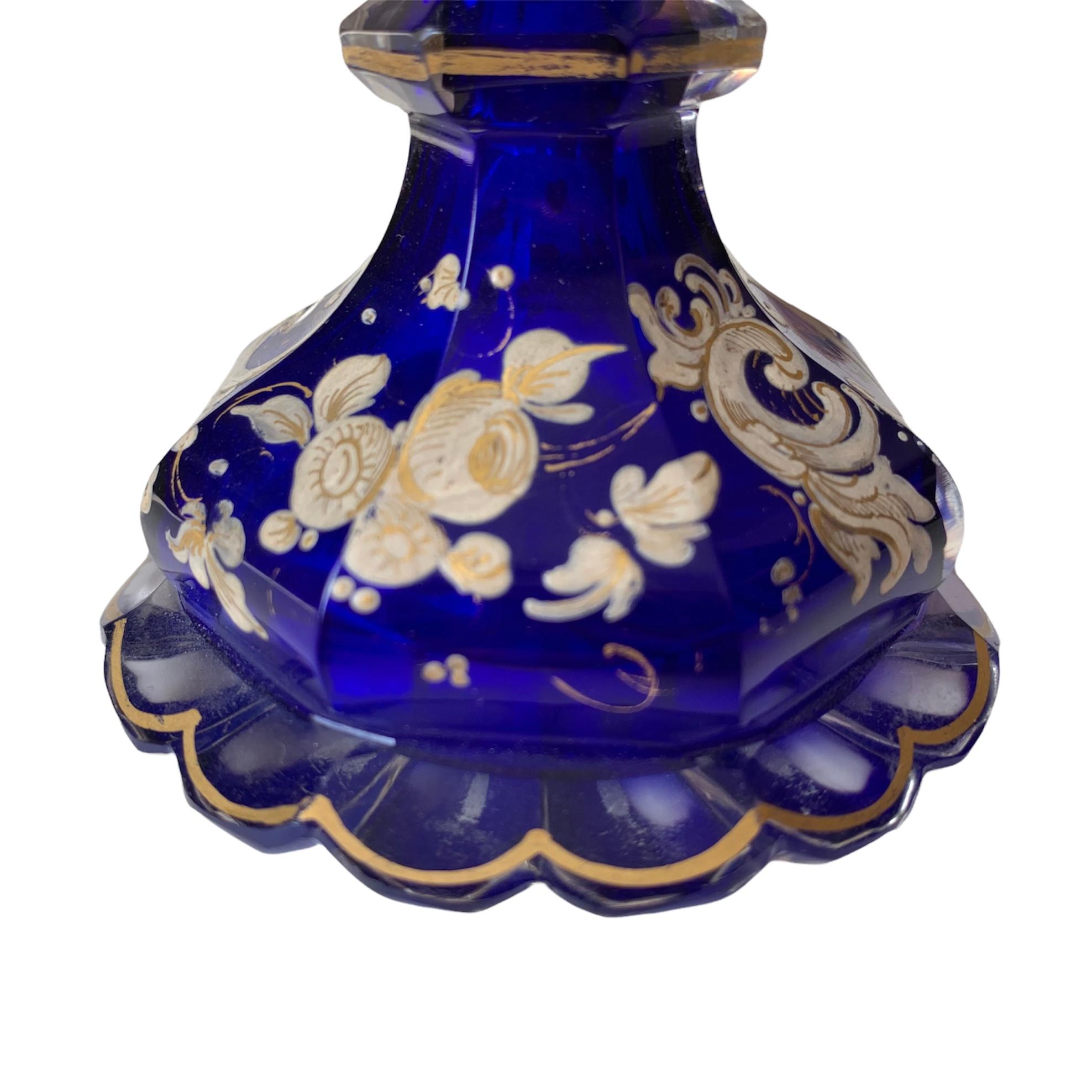 Enameled Antique Bohemian Glass Perfume Bottle, Flacon, 19th Century For Sale