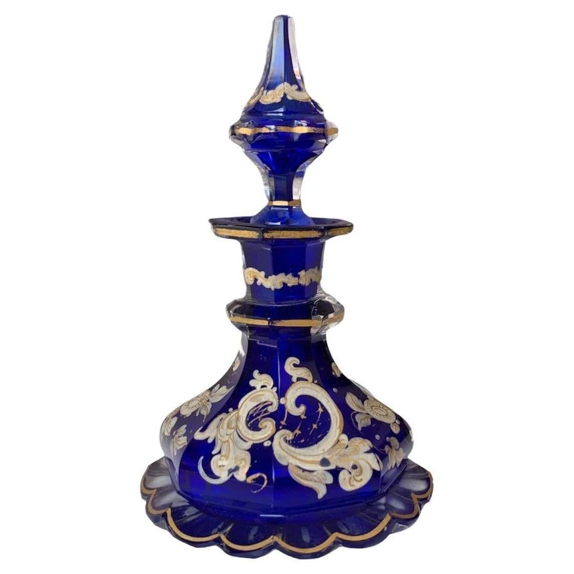 Antique Bohemian Glass Perfume Bottle, Flacon, 19th Century