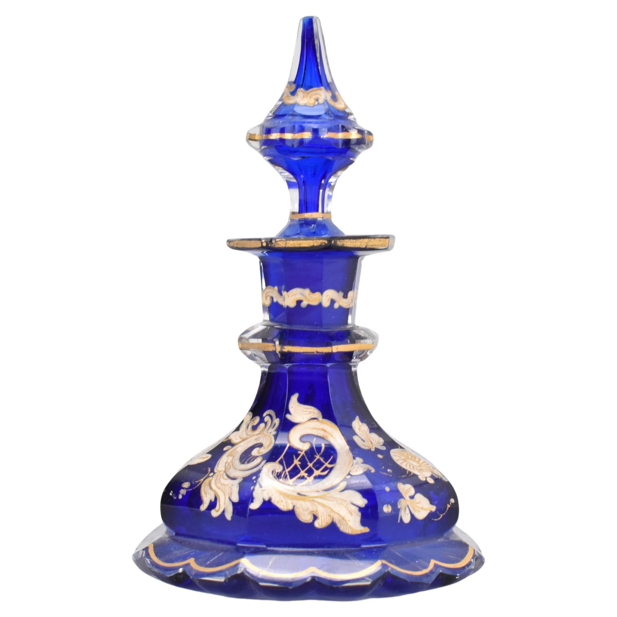 Antiguo Frasco de Perfume de Cristal de Bohemia, Flacon, Siglo XIX