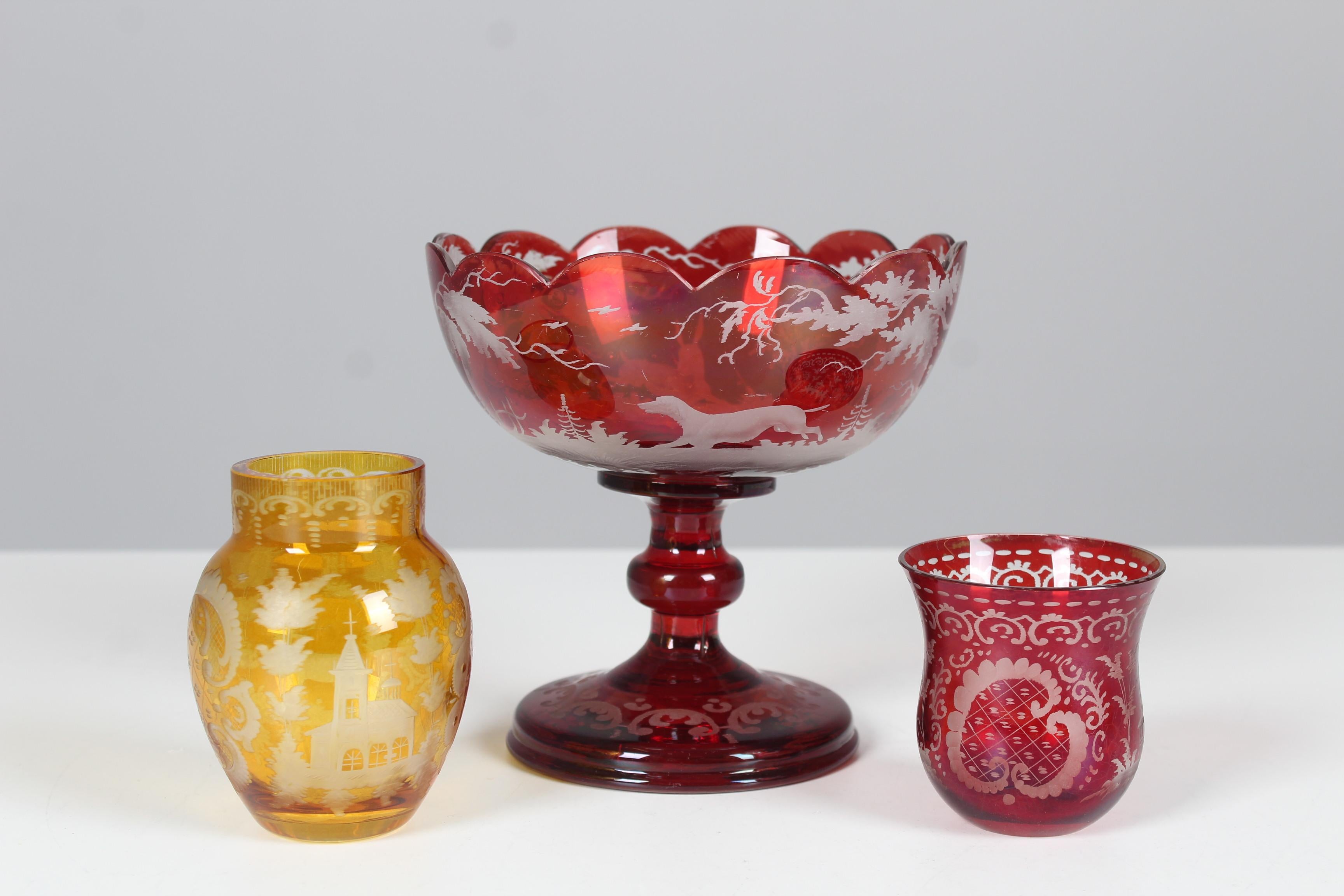 Antique Bohemian Glass Set, circa 1880, Bohemian Crystal, Ruby Red and Yellow For Sale 3