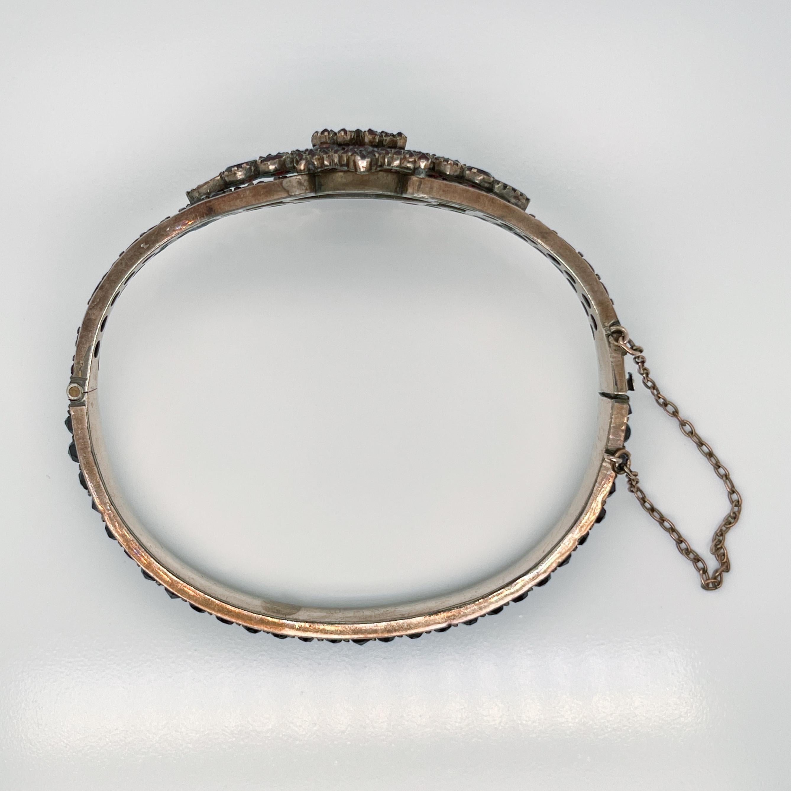 Antique Bohemian Gold Filled Garnet Bangle Bracelet For Sale 2