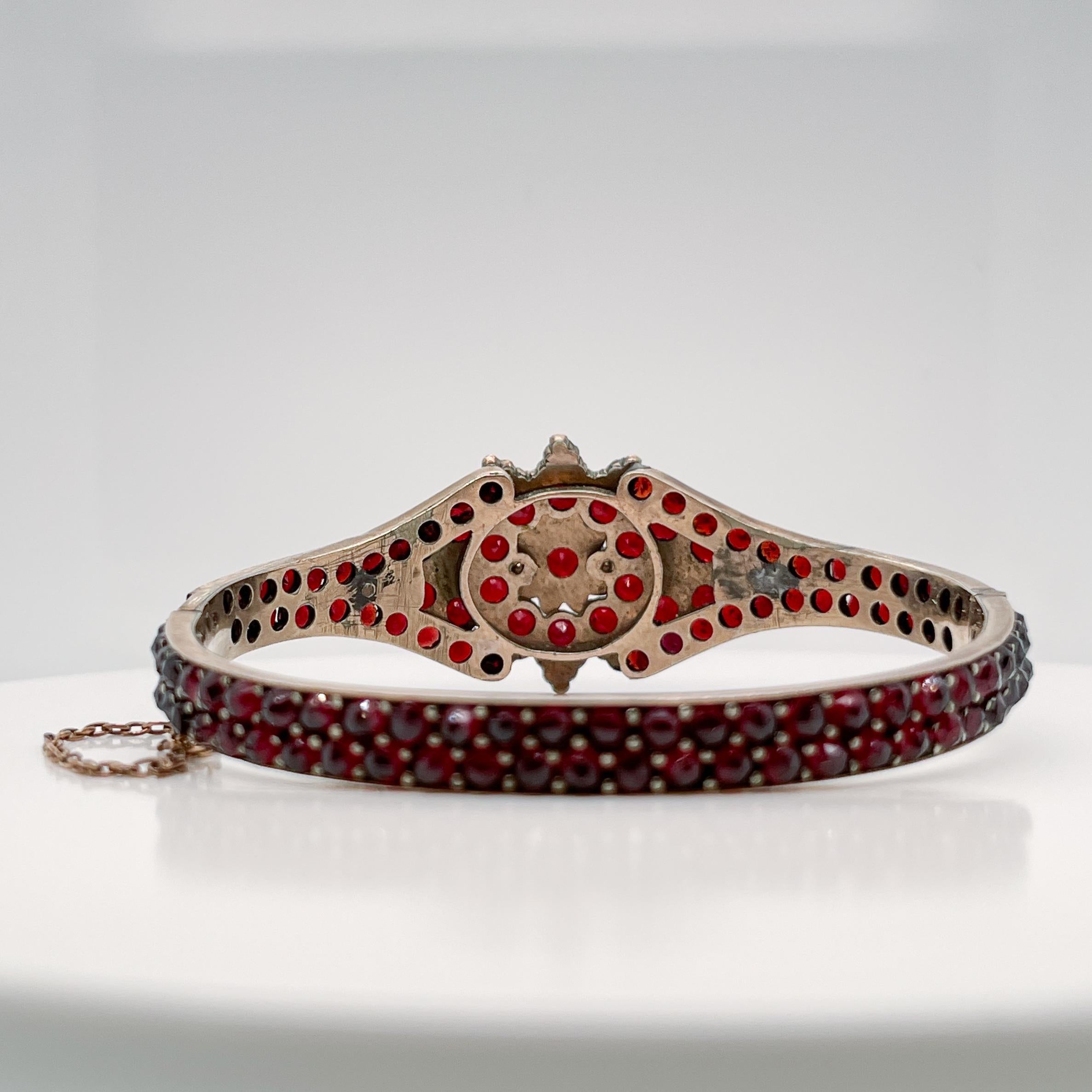 Antique Bohemian Gold Filled Garnet Bangle Bracelet In Good Condition For Sale In Philadelphia, PA