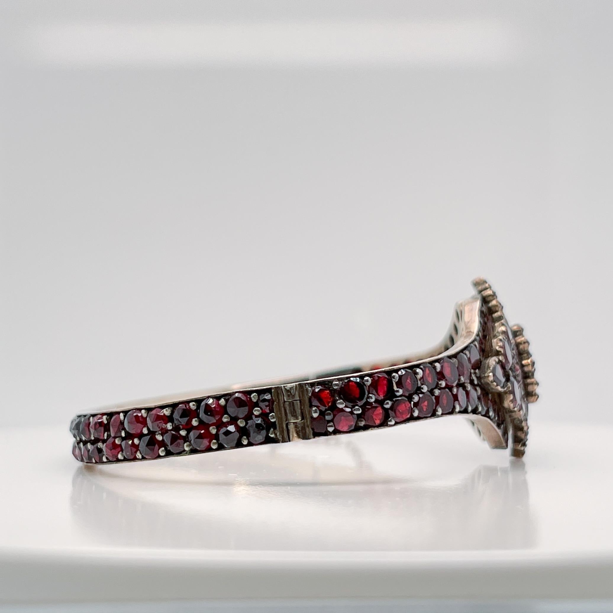 Women's Antique Bohemian Gold Filled Garnet Bangle Bracelet For Sale