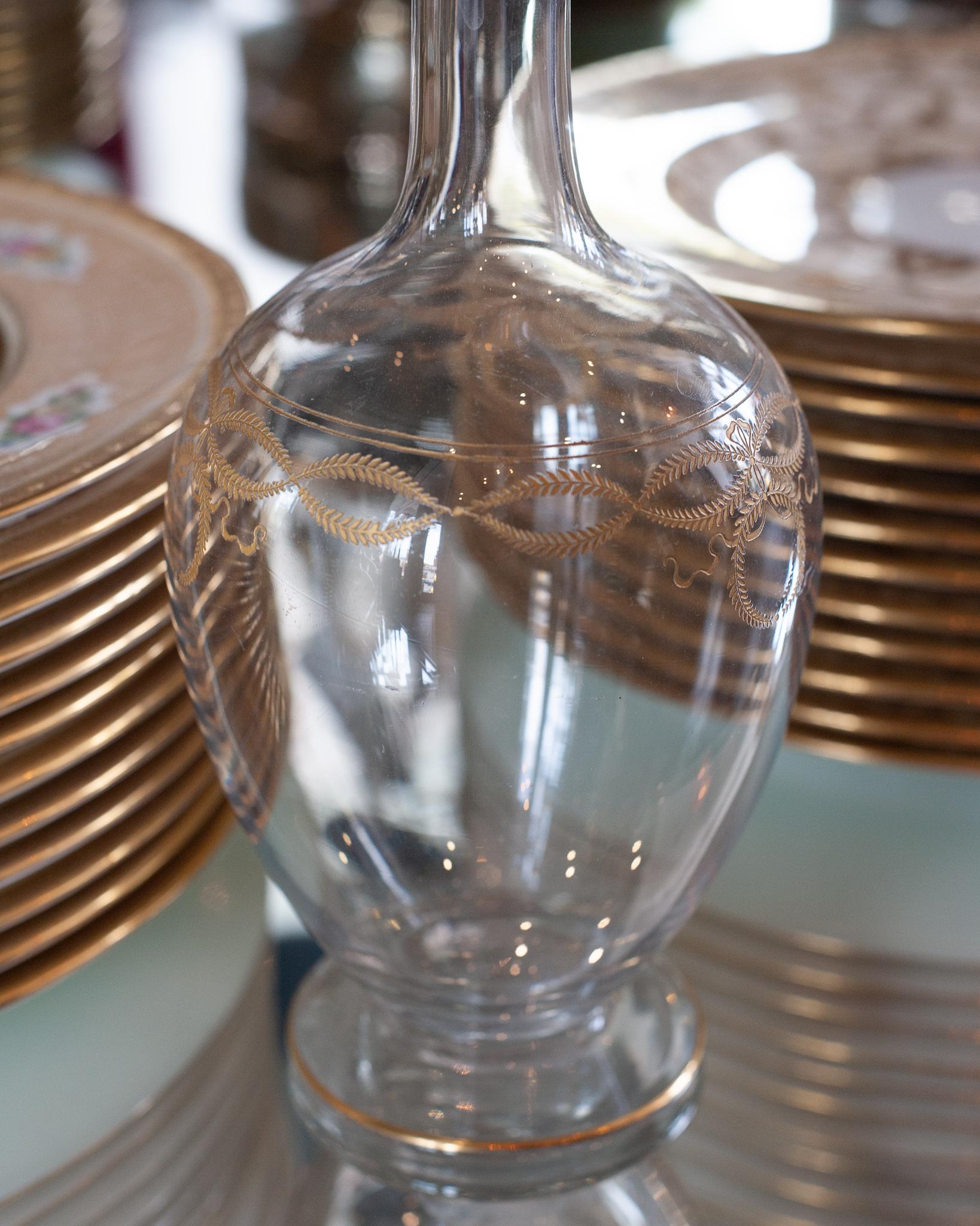 Antique Large Bohemian Gold Gilt and Etched Glass Decanter In Good Condition In Toronto, ON