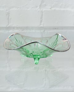 Antique Bohemian Green Glass Tray with Sterling Silver Overlay