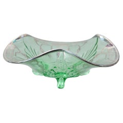 Retro Bohemian Green Glass Tray with Sterling Silver Overlay