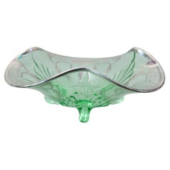 Antique Bohemian Green Glass Tray with Sterling Silver Overlay