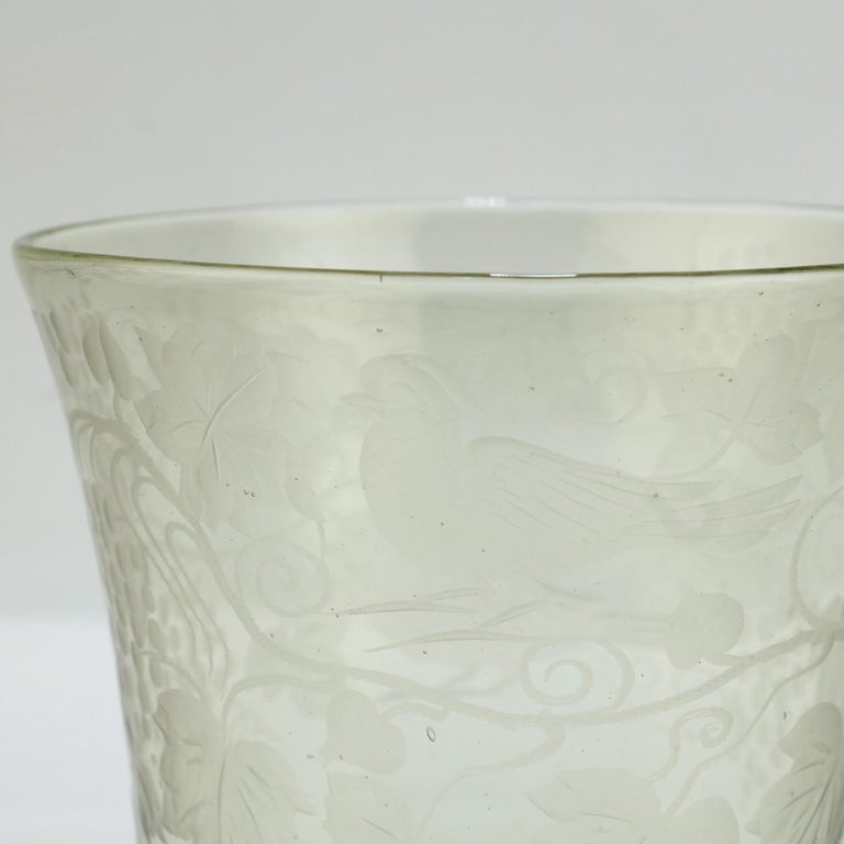 Antique Bohemian Green 'Waldglas' Type Glass Etched Beaker or Cup For Sale 1