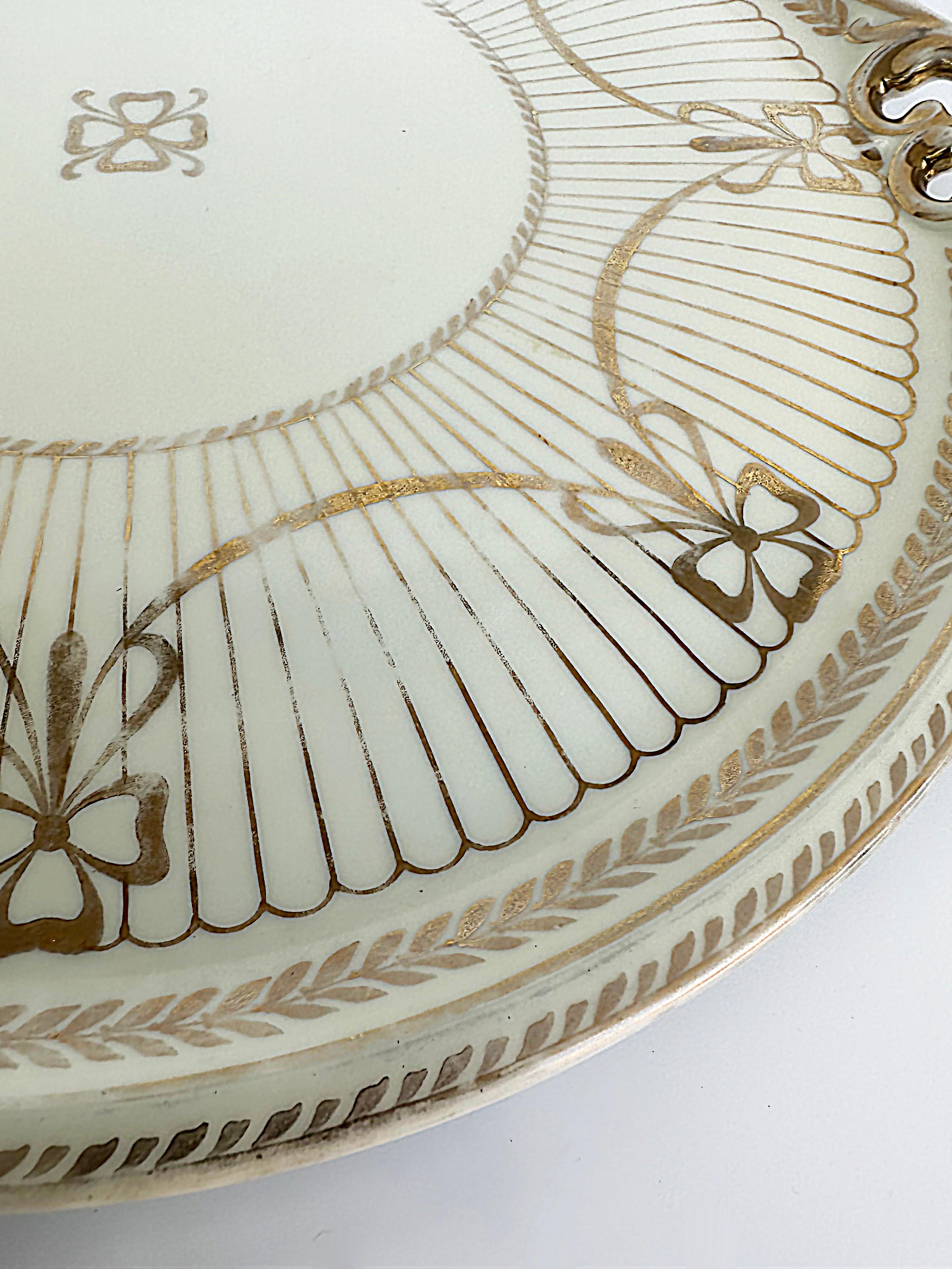 Gilt Antique Bohemian Haas & Czjzek Porcelain Serving Tray, Schlaggenwald, 1920s For Sale