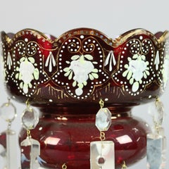 Antique Bohemian Hand Enameled and Gilt Ruby Glass Mantel Lustres, 19th Century