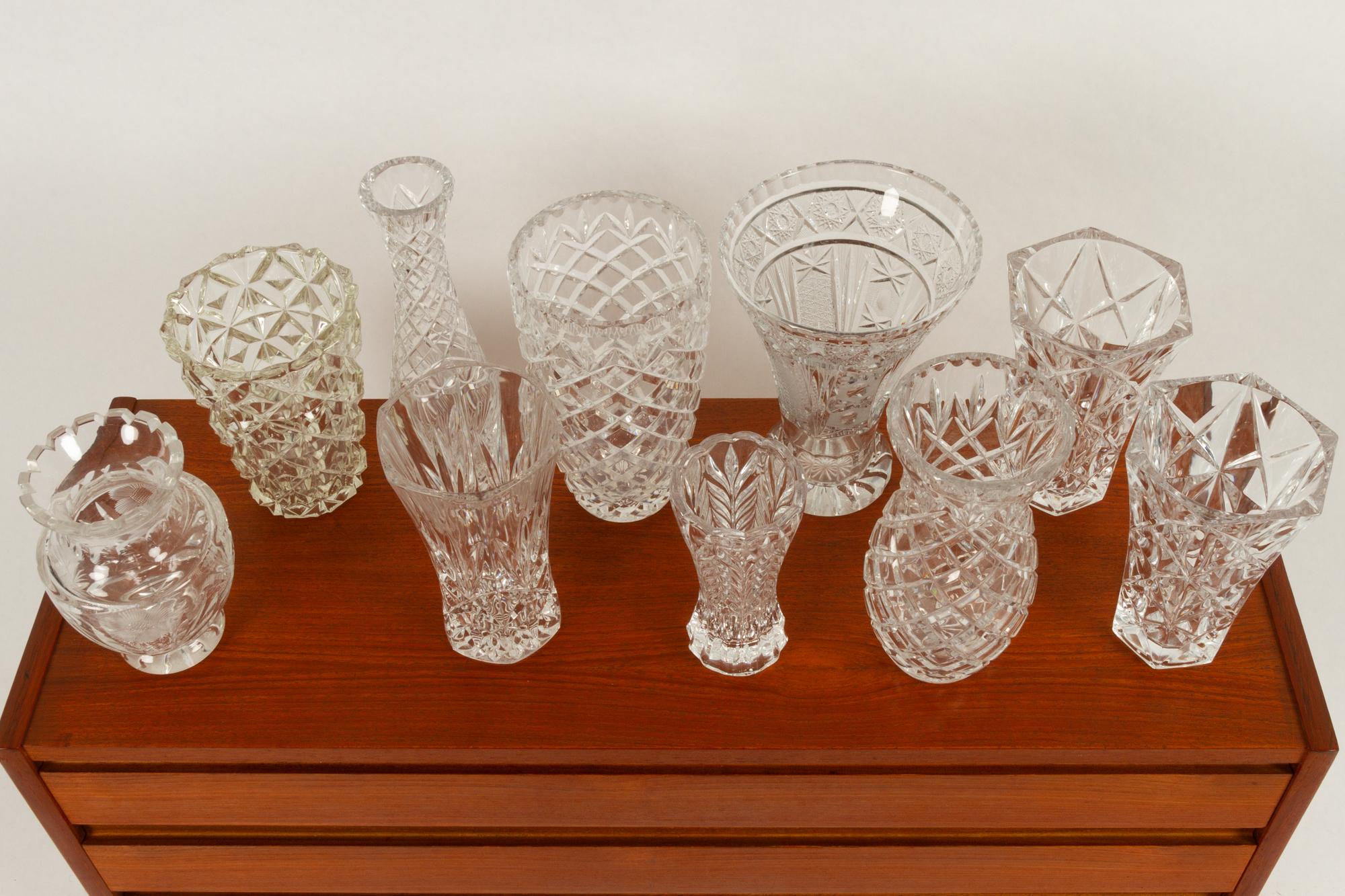 Antique Bohemian Lead Crystal Vases Set of 10 For Sale 3