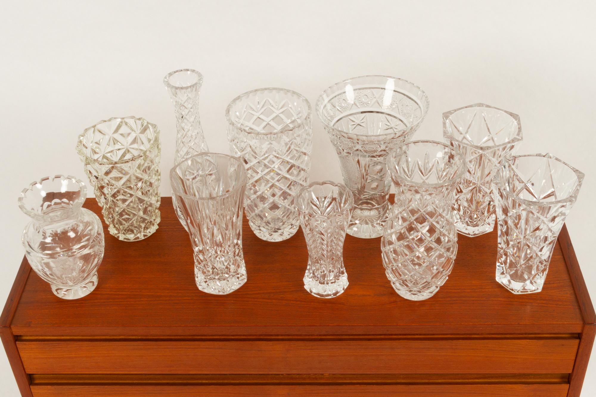 Antique Bohemian Lead Crystal Vases Set of 10 For Sale 4