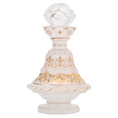 Antique Bohemian Milky White Enamelled Opaline Glass Perfume Bottle, 19th C