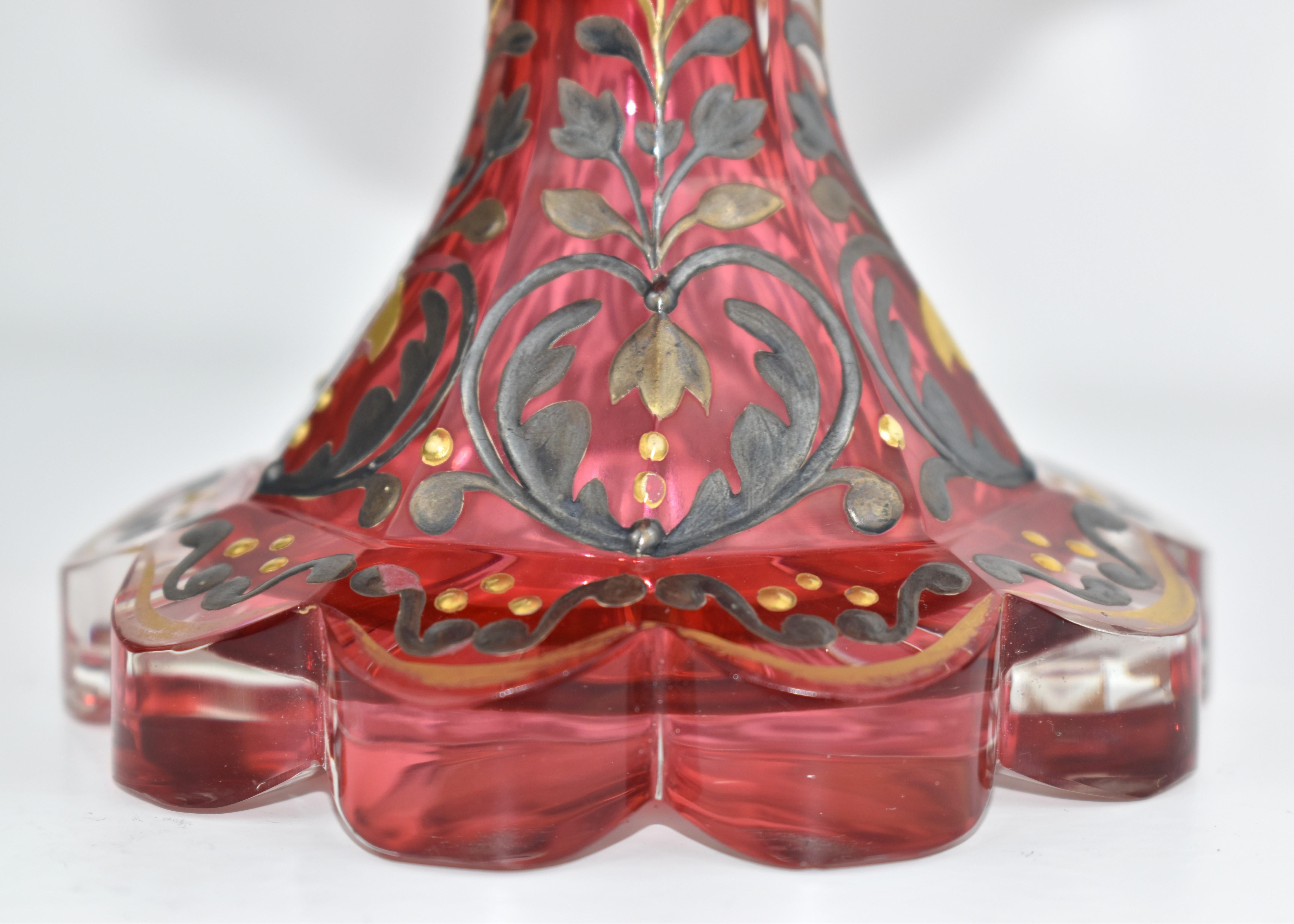 19th Century ANTIQUE BOHEMIAN MOSER CRANBERRY GLASS CENTERPIECE, 19th CENTURY For Sale