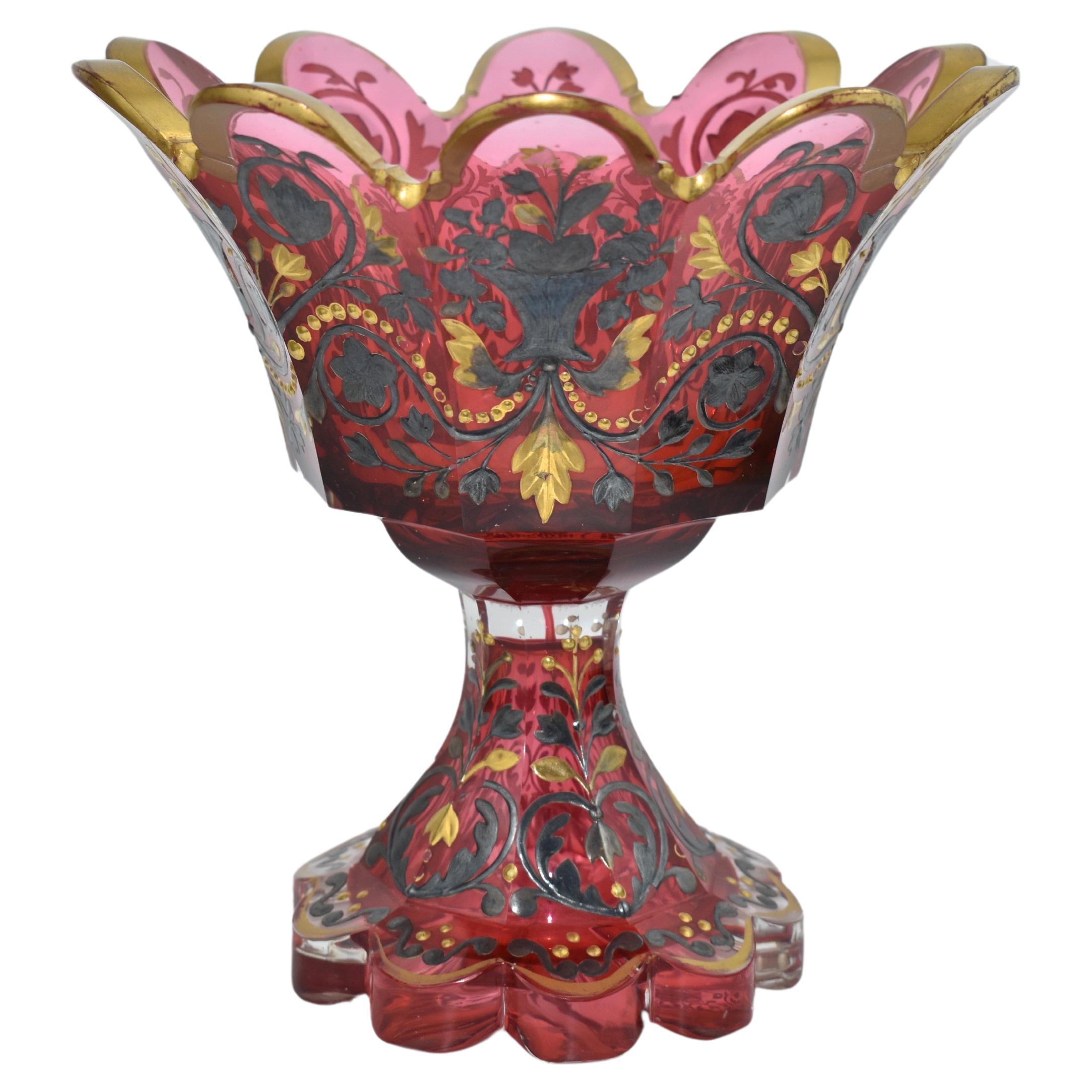 ANTIQUE BOHEMIAN MOSER CRANBERRY GLASS CENTERPIECE, 19th CENTURY For Sale