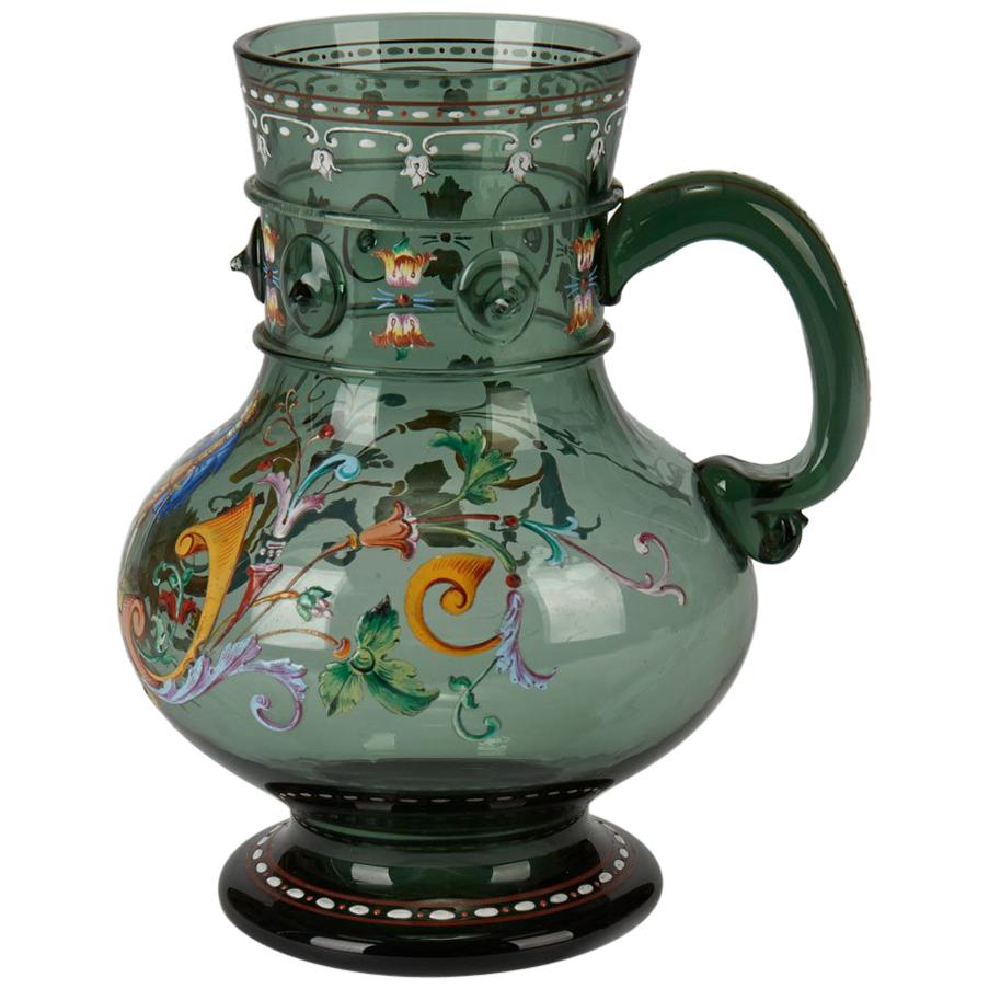 Antique Bohemian Moser Enameled Glass Beer Stein, 19th Century
