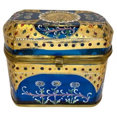 Antique Bohemian Moser Enameled Glass Jewelry Casket Box, 19th Century