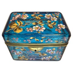Antique Bohemian Moser Enameled Glass Jewelry Casket Box, 19th Century